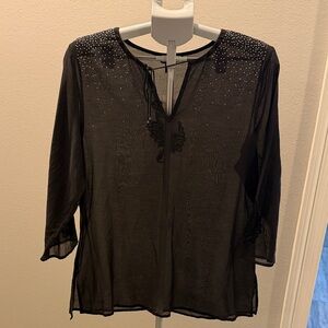 Express Sheer Silk blend Black Blouse with Stud Embellishments